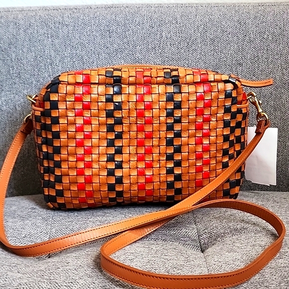 Clare V. Clare Vivier Marisol bag - Natural/Navy/Poppy Striped Woven Checker